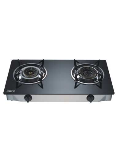COCINA GAS INOX 2 FUEGOS CRISTAL TEMPLADO MUVIP