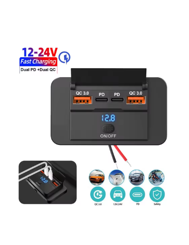 TOMA/PANEL DOBLE USB+DOBLE PD 3.0 12/24V