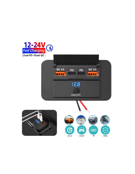 TOMA/PANEL DOBLE USB+DOBLE PD 3.0 12/24V