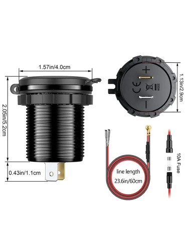 TOMA DOBLE USB+VOLTIMETRO ALUMINIO