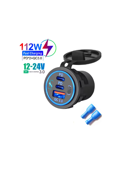 TOMA DOBLE USB+VOLTIMETRO ALUMINIO