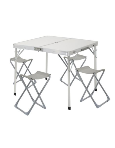 CONJUNTO MESA Y SILLAS PLEGABLES DE CAMPING BLANCA 86X80X70CM GRIS