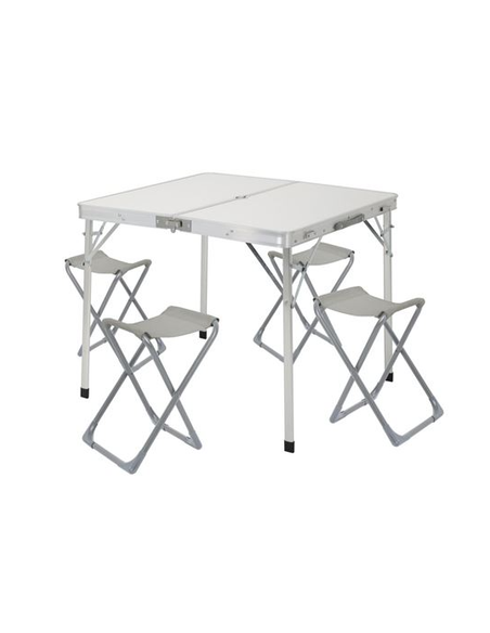 CONJUNTO MESA Y SILLAS PLEGABLES DE CAMPING BLANCA 86X80X70CM GRIS