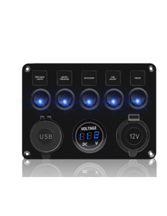 PANEL 5 INTERRUPTORES +USB TOMA 12V Y VOLTIMETRO