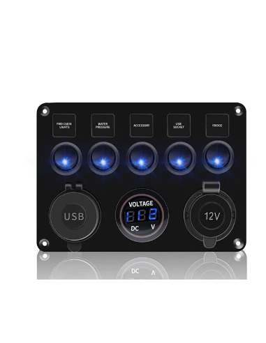 PANEL 5 INTERRUPTORES +USB TOMA 12V Y VOLTIMETRO