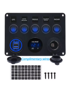 PANEL 5 INTERRUPTORES +USB TOMA 12V Y VOLTIMETRO 2