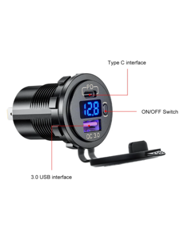 USB TIPO C  3.0+PD+ VOLTIMETRO