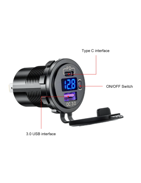 USB TIPO C  3.0+PD+ VOLTIMETRO