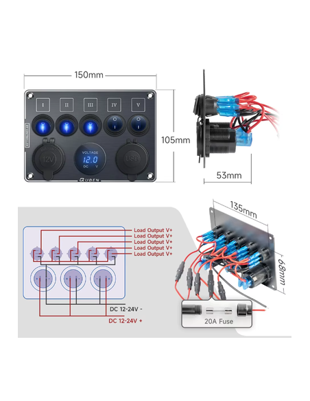 PANEL 12V 5 INTERRUPTORES BLACK EDITION