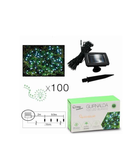 GUIRNALDA DE 100 LED BLANCA 11.9 METROS BATERÍA SOLAR