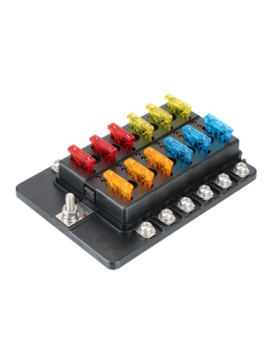 CAJA DE FUSIBLE 12 VIAS (FUSIBLES INCLUIDO) LED