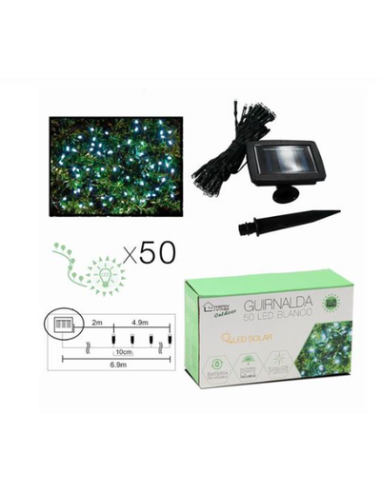 GUIRNALDA DE 50 LED BLANCA 6.9 METROS BATERÍA SOLAR