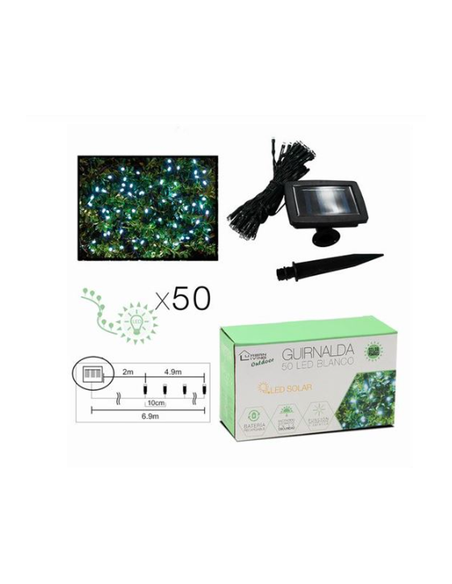 GUIRNALDA DE 50 LED BLANCA 6.9 METROS BATERÍA SOLAR