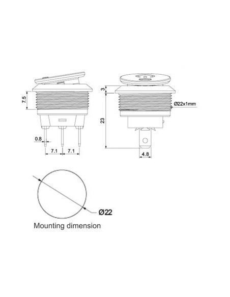 INTERRUPTOR BASCULANTE ACERO INOX 22MM 12/24 20A