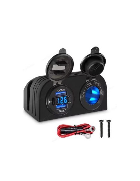 SOPORTE DOBLE SOBREPONER +USB+VOLTIMETRO