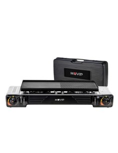 COCINA DE GAS PORTATIL DOBLE BOMBONA ACERO + PLANCHA + MALETIN MUVIP