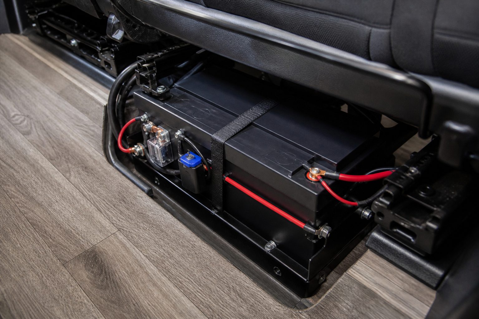 Batería de servicio LiFePO4 bajo asiento con fusible y protector de batería